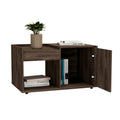 Velvet Coffee Table, One Open Shelf, Single Door Cabinet Brown Mdf Engineered Wood