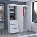 Kenya 3 Drawers Armoire, Double Door, 3 Tier Shelf White White Particle Board Particle Board