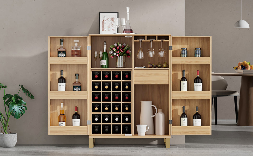 42.5" Modern Home Bar Cabinet Carved Wine Cabinet With Storage Natural Dining Room Contemporary Mdf
