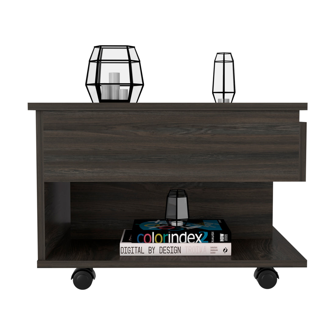 Lift Top Coffee Table, Casters, One Shelf, Carbon Espresso Brown Particle Board Particle Board