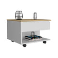 Lift Top Coffee Table, Casters, One Shelf, White Light Oak Multicolor Particle Board Particle Board