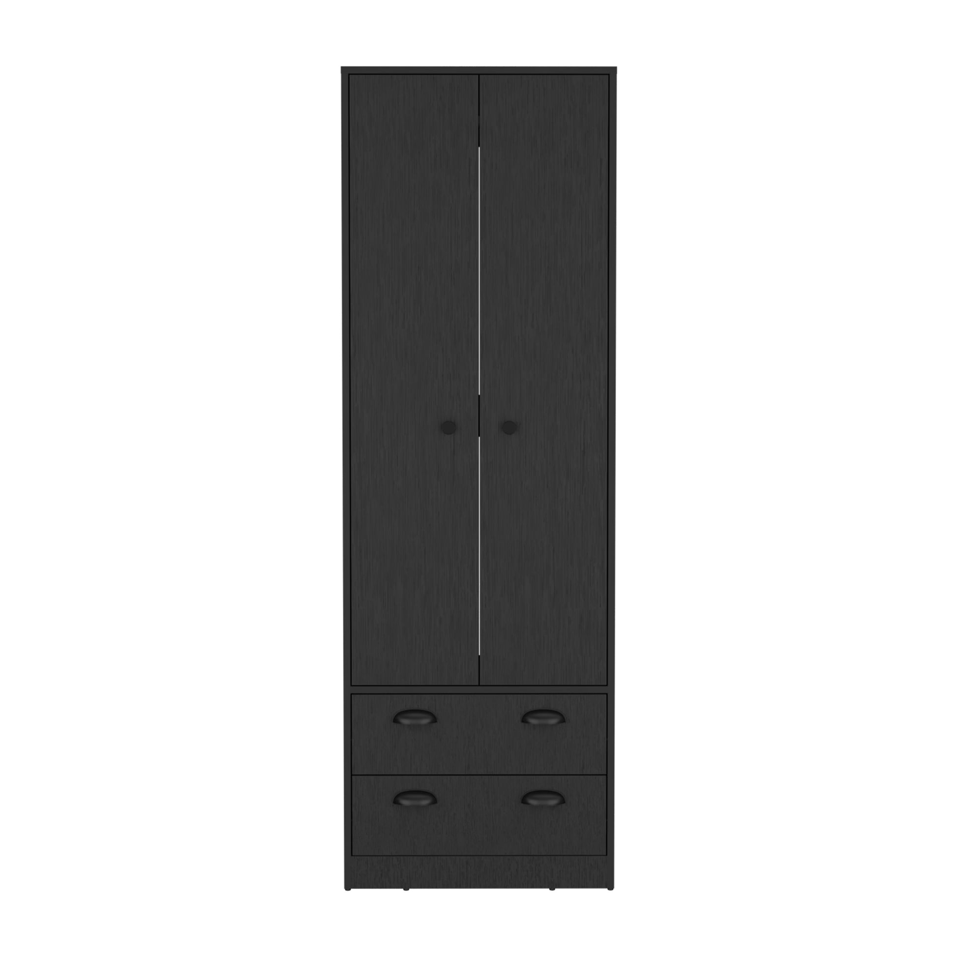 St Monans Armoire With Double Door And 2 Drawers Black Black Bedroom Modern Particle Board Particle Board