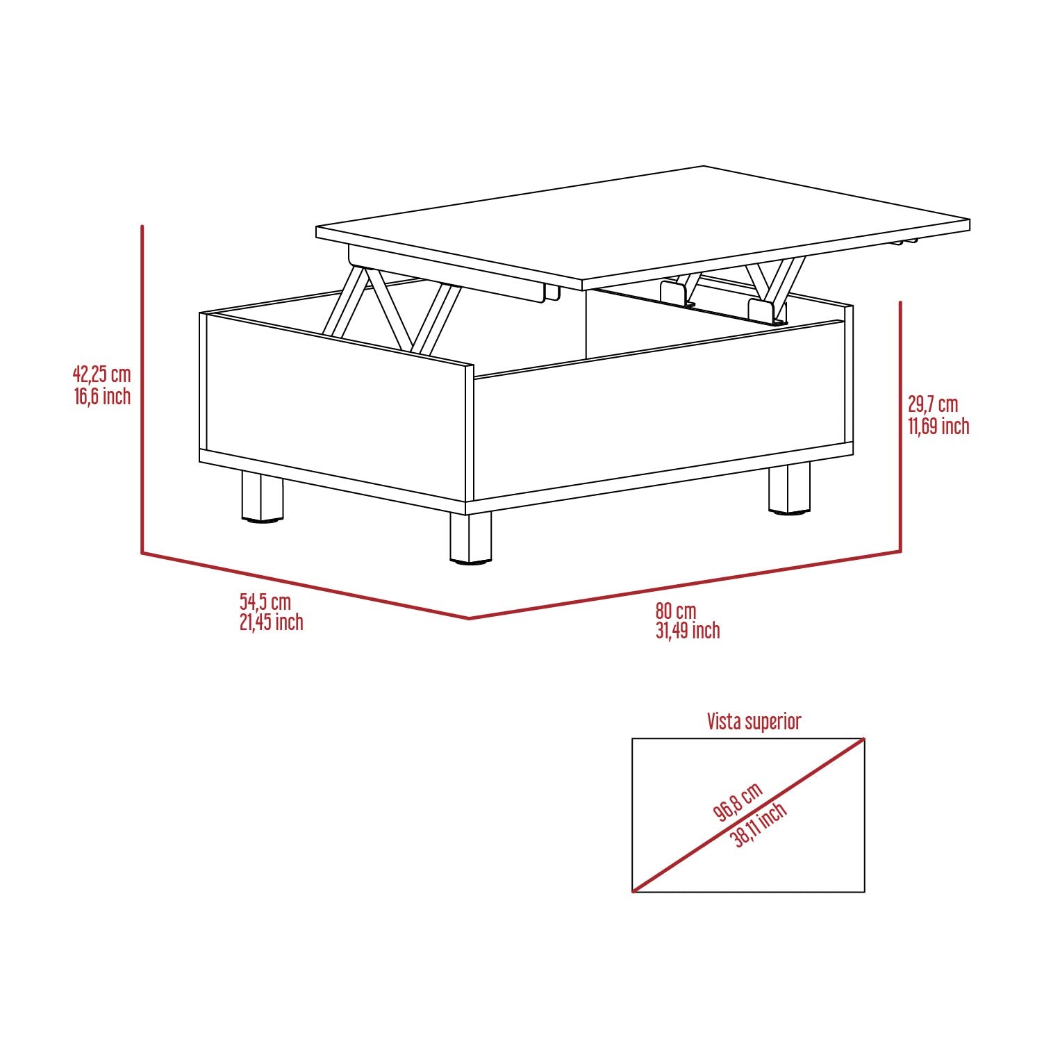 Aran Lift Top Coffee Table, Storage Compartment, White White Particle Board Particle Board