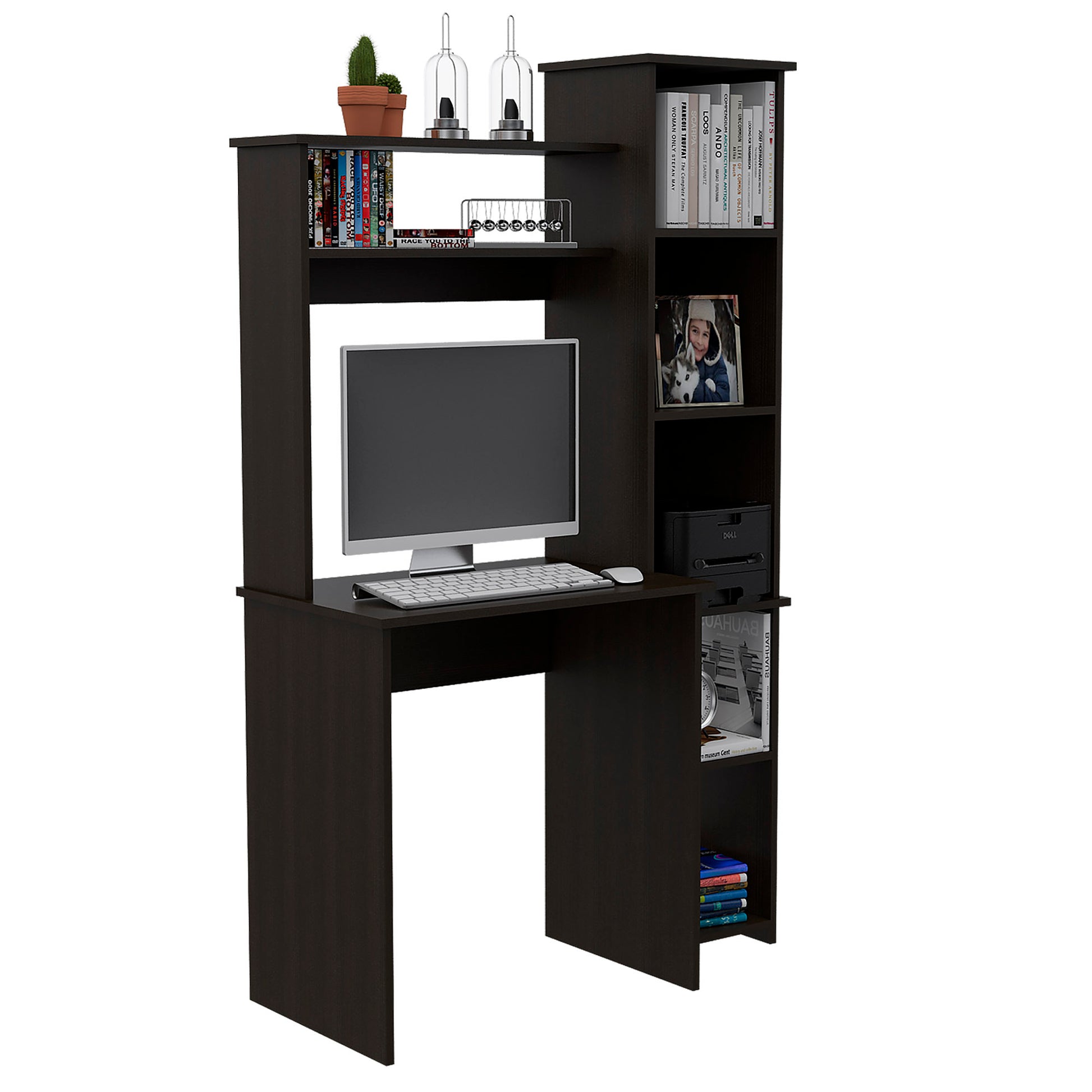 Desk, Five Shelves, Two Superior Shelves, Black Black Particle Board Particle Board