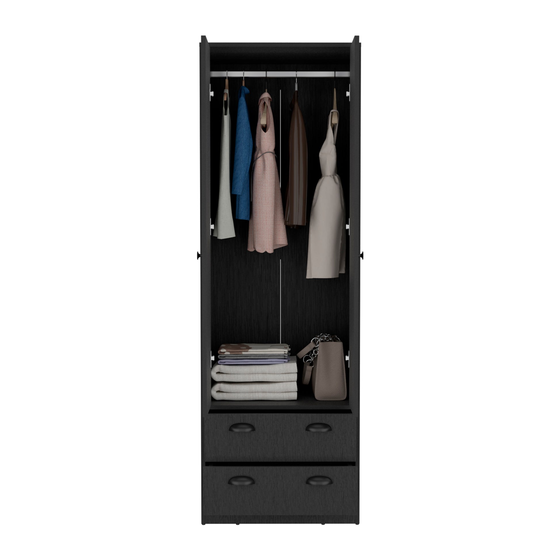 St Monans Armoire With Double Door And 2 Drawers Black Black Bedroom Modern Particle Board Particle Board