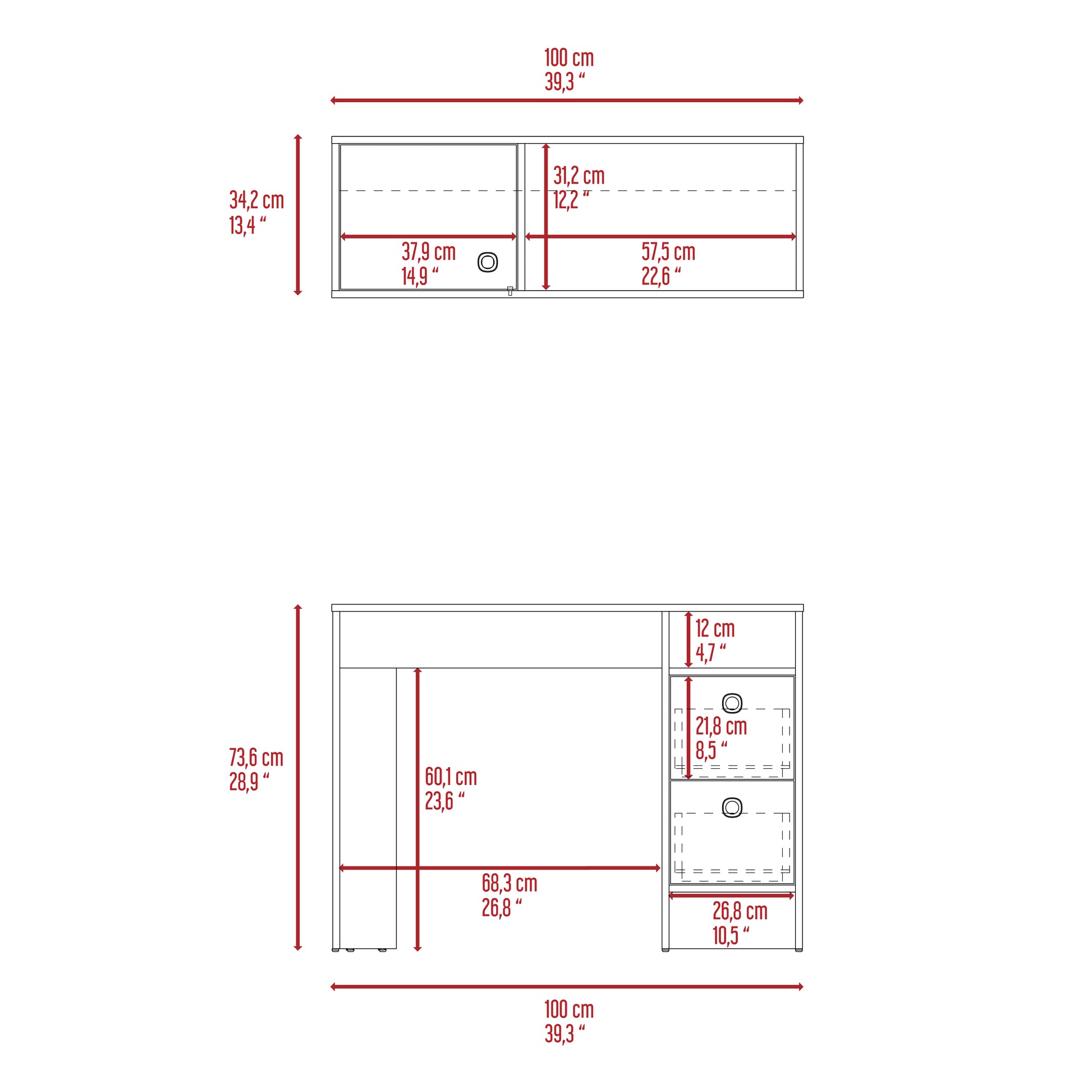 Khali 2 Pc Office Set, Two Shelves, Two Drawers, Wall Cabinet, Single Door Cabinet, Light Oak Taupe Multicolor Office Modern Particle Board Particle Board