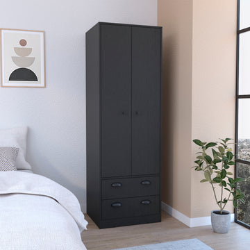 St Monans Armoire With Double Door And 2 Drawers Black Black Bedroom Modern Particle Board Particle Board