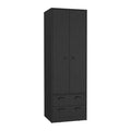 St Monans Armoire With Double Door And 2 Drawers Black Black Bedroom Modern Particle Board Particle Board