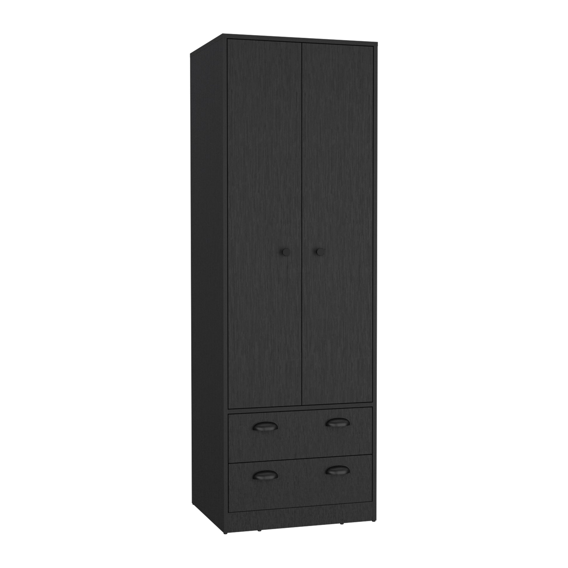 St Monans Armoire With Double Door And 2 Drawers Black Black Bedroom Modern Particle Board Particle Board