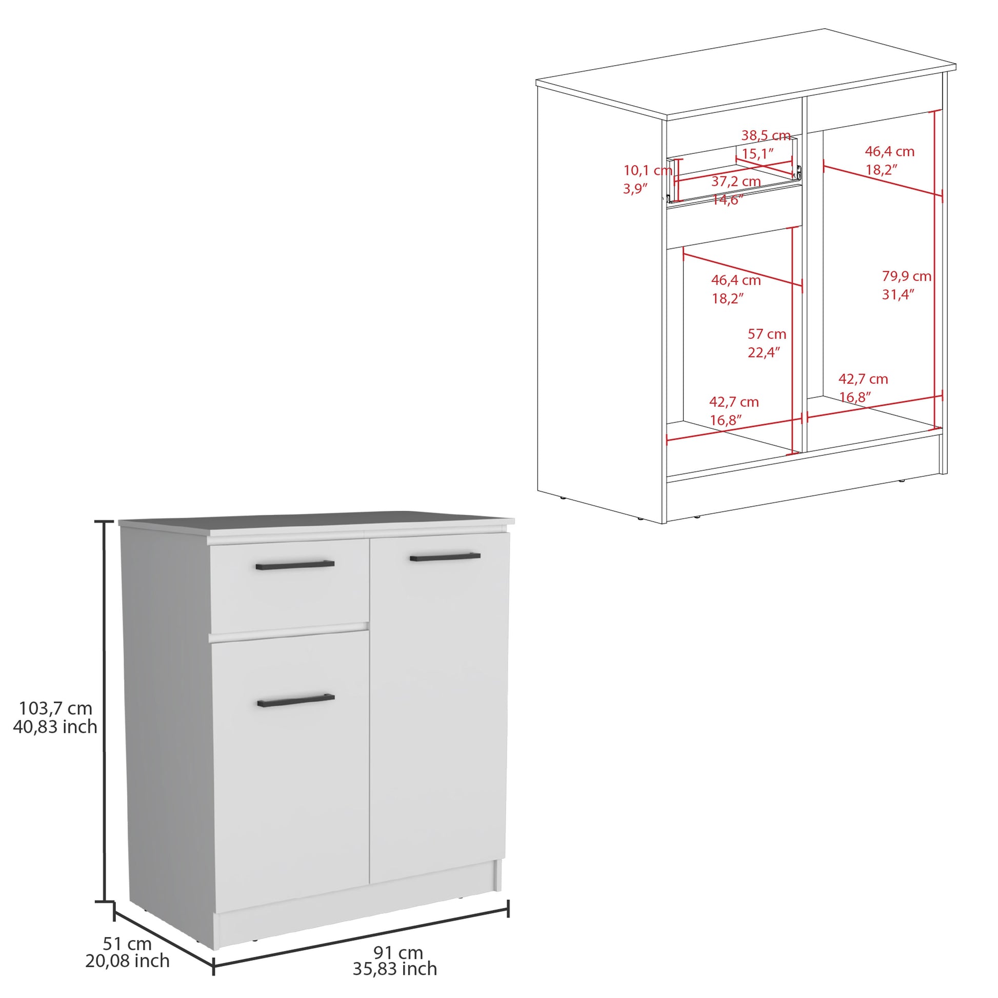 Idaho Dresser With 2 Door Cabinets And Drawer White White Particle Board Particle Board