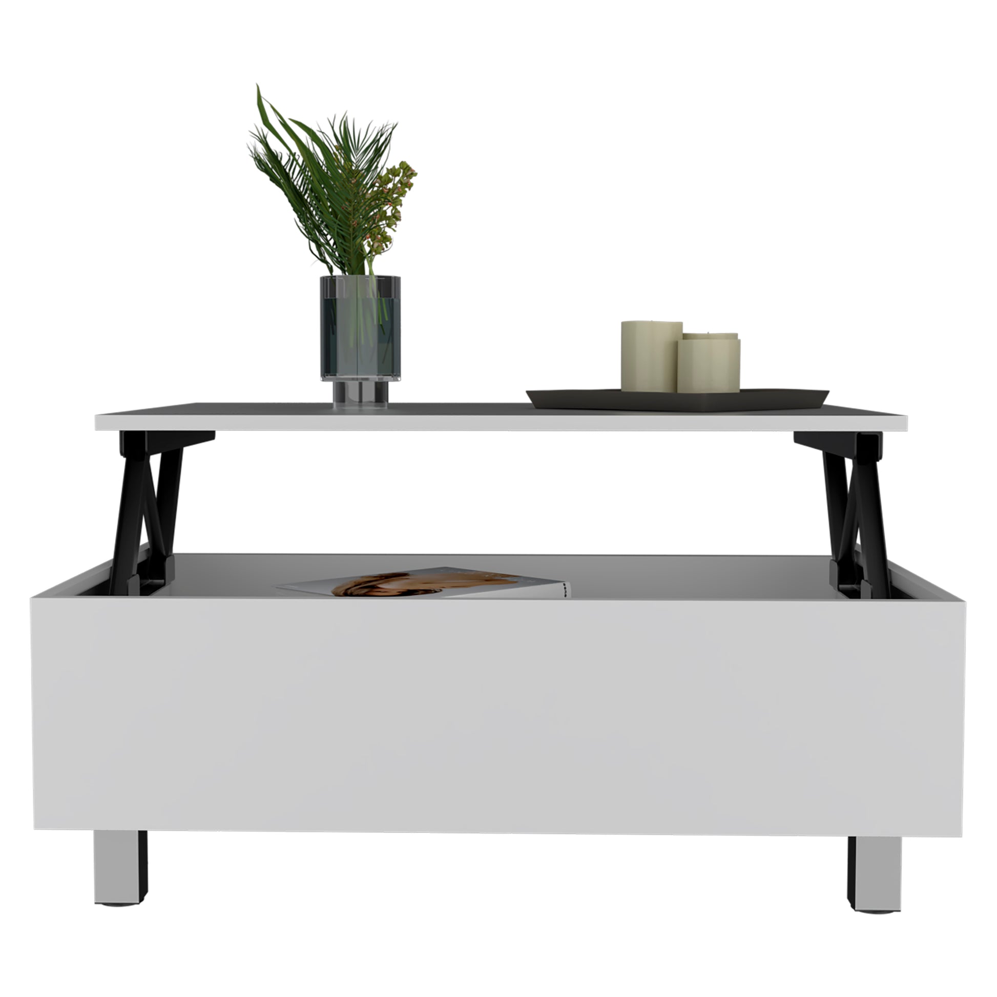 Aran Lift Top Coffee Table, Storage Compartment, White White Particle Board Particle Board