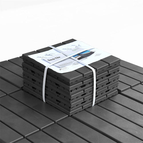 Patio Interlocking Deck Tiles, 12"X12" Square Composite Decking Tiles, Four Slat Plastic Outdoor Flooring Tile All Weather For Balcony Porch Backyard, Dark Grey, Pack Of 36 Grey Plastic