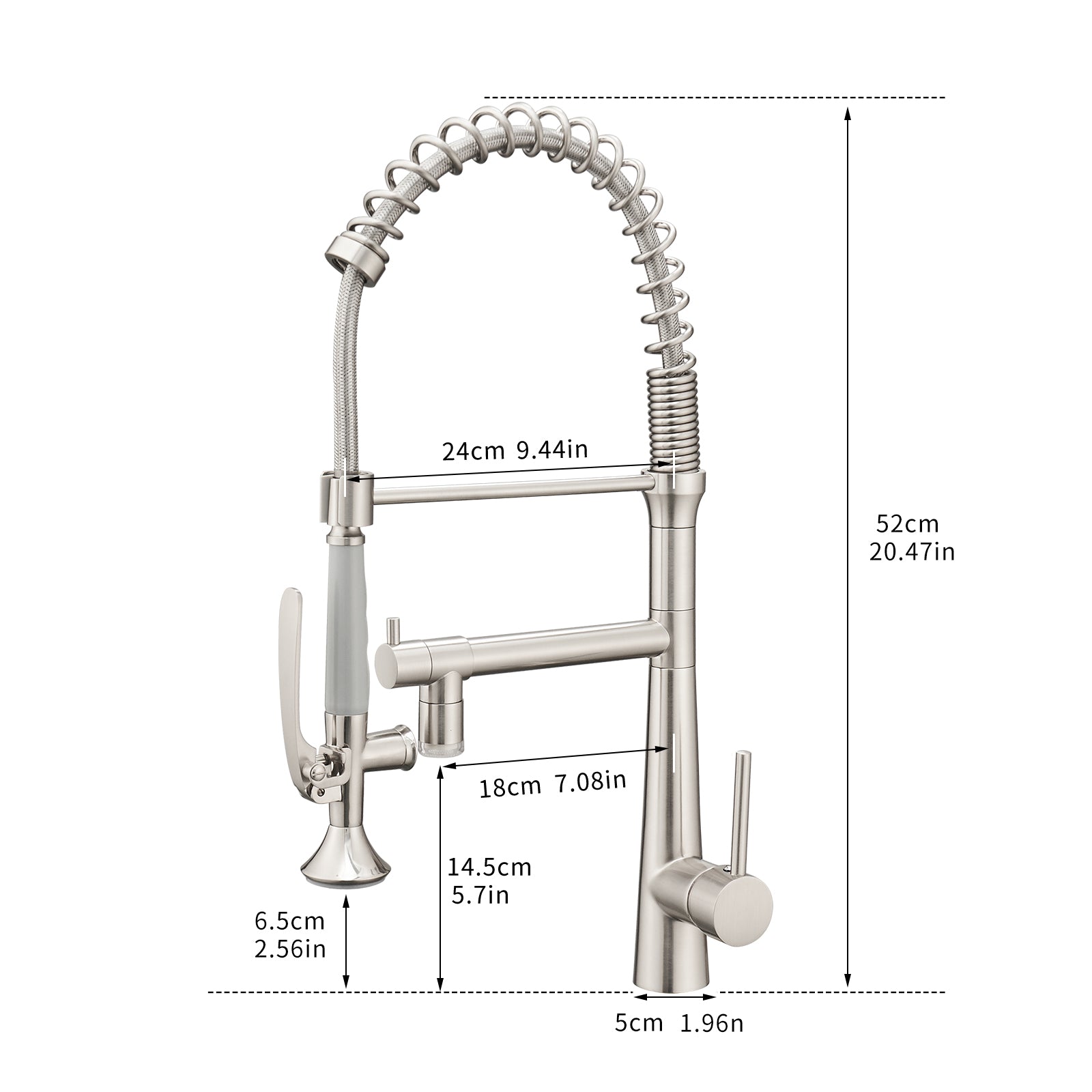 Heavy Duty Commercial Style Ledkitchen Sink Faucet, Single Handle Pre Rinse Spring Sprayer Kitchen Faucets, High Arc Pull Down Brushed Nickel Kitchen Faucet Brushed Nickel Kitchen Contemporary Ceramic Brass