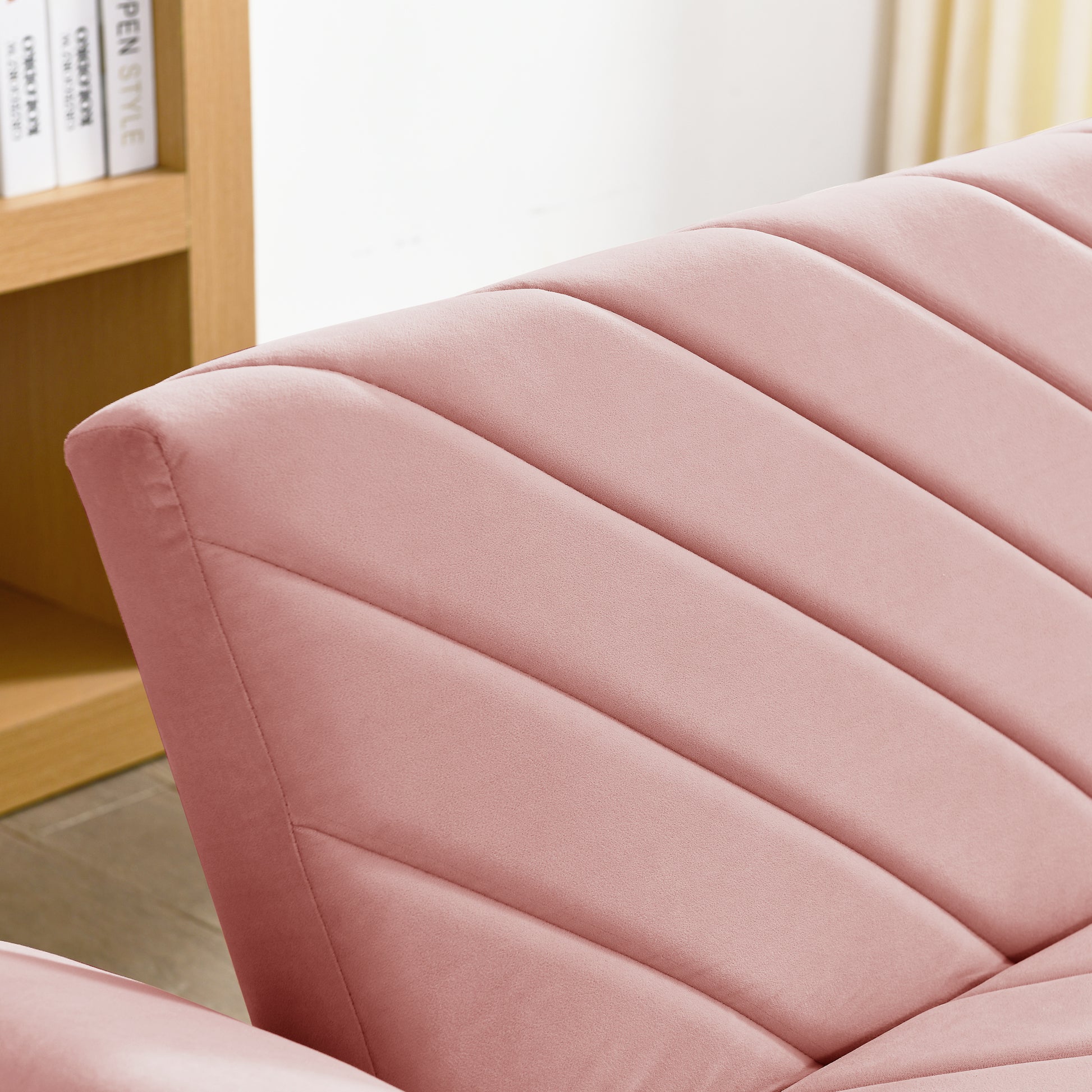 Velvet Futon Couch Convertible Folding Sofa Bed Tufted Couch With Adjustable Armrests For Apartment Pink Velvet Metal Medium Soft Split Back Eucalyptus Square Arms Foam 3 Seat