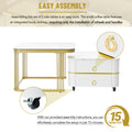 2 In 1 Square Nesting Coffee Table With Wheels & Drawers, Stackable Side Table With High Gloss Marble Grain Top, End Table Set With Brown Tempered Glass For Living Room, White White Gold Primary Living Space Drawers Square Mdf Steel