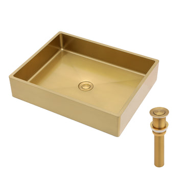 19"X15" Gold Stainless Steel Bathroom Sink With Pop Up Drain Gold Stainless Steel