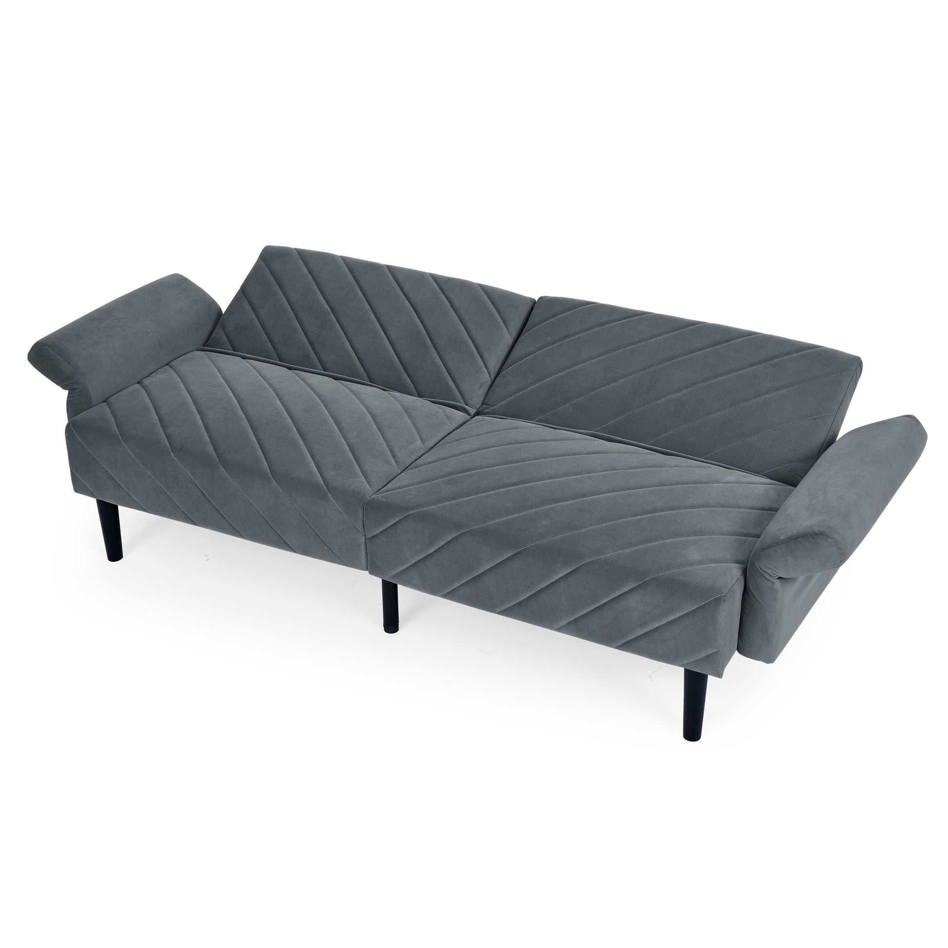 Velvet Futon Couch Convertible Folding Sofa Bed Tufted Couch With Adjustable Armrests For Apartment Grey Velvet Metal Primary Living Space Split Back Eucalyptus Square Arms Foam 3 Seat