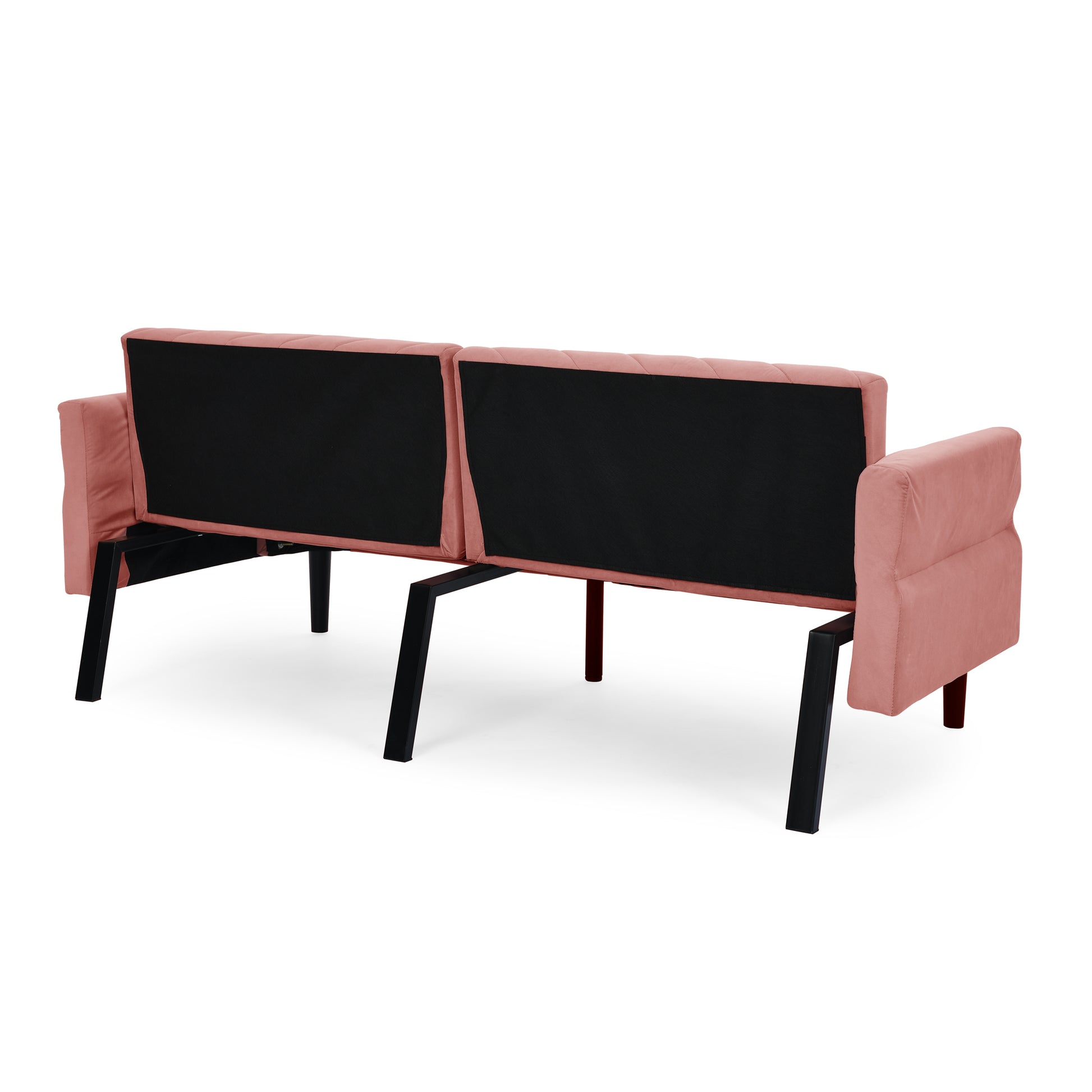 Velvet Futon Couch Convertible Folding Sofa Bed Tufted Couch With Adjustable Armrests For Apartment Pink Velvet Metal Medium Soft Split Back Eucalyptus Square Arms Foam 3 Seat