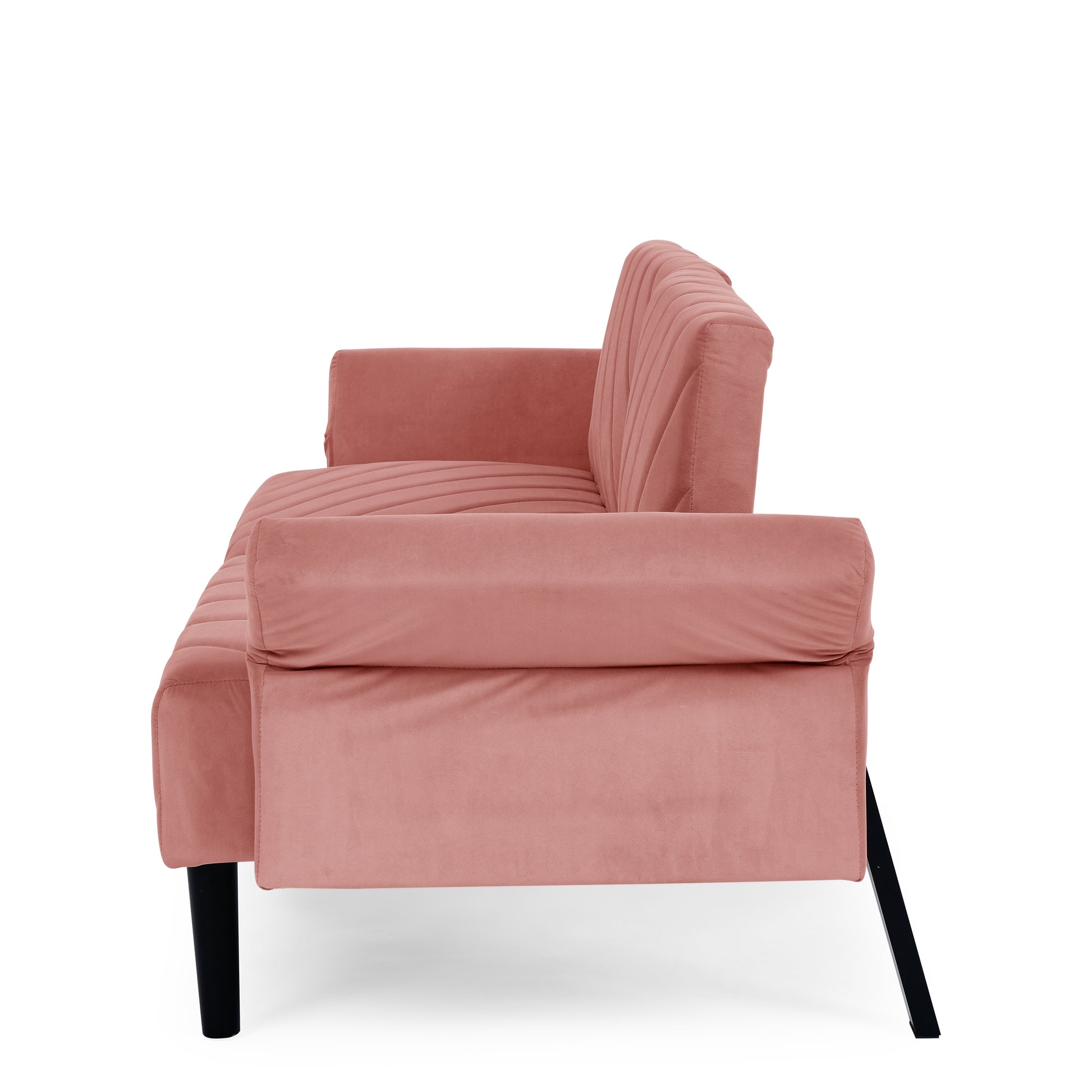 Velvet Futon Couch Convertible Folding Sofa Bed Tufted Couch With Adjustable Armrests For Apartment Pink Velvet Metal Medium Soft Split Back Eucalyptus Square Arms Foam 3 Seat