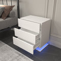 Led Nightstand With 3 Drawers,White Bedside Table ,Modern End Side Table For Bedroom White Particle Board