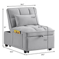 4 In1 Multi Function Single Sofa Bed With Storage Pockets,Tufted Single Pull Out Sofa Bed With Adjustable Backrest And Pillows ,Convertible Chaise Lounge,Gray Gray Velvet Metal Primary Living Space American Design Armless Foam Velvet 1 Seat