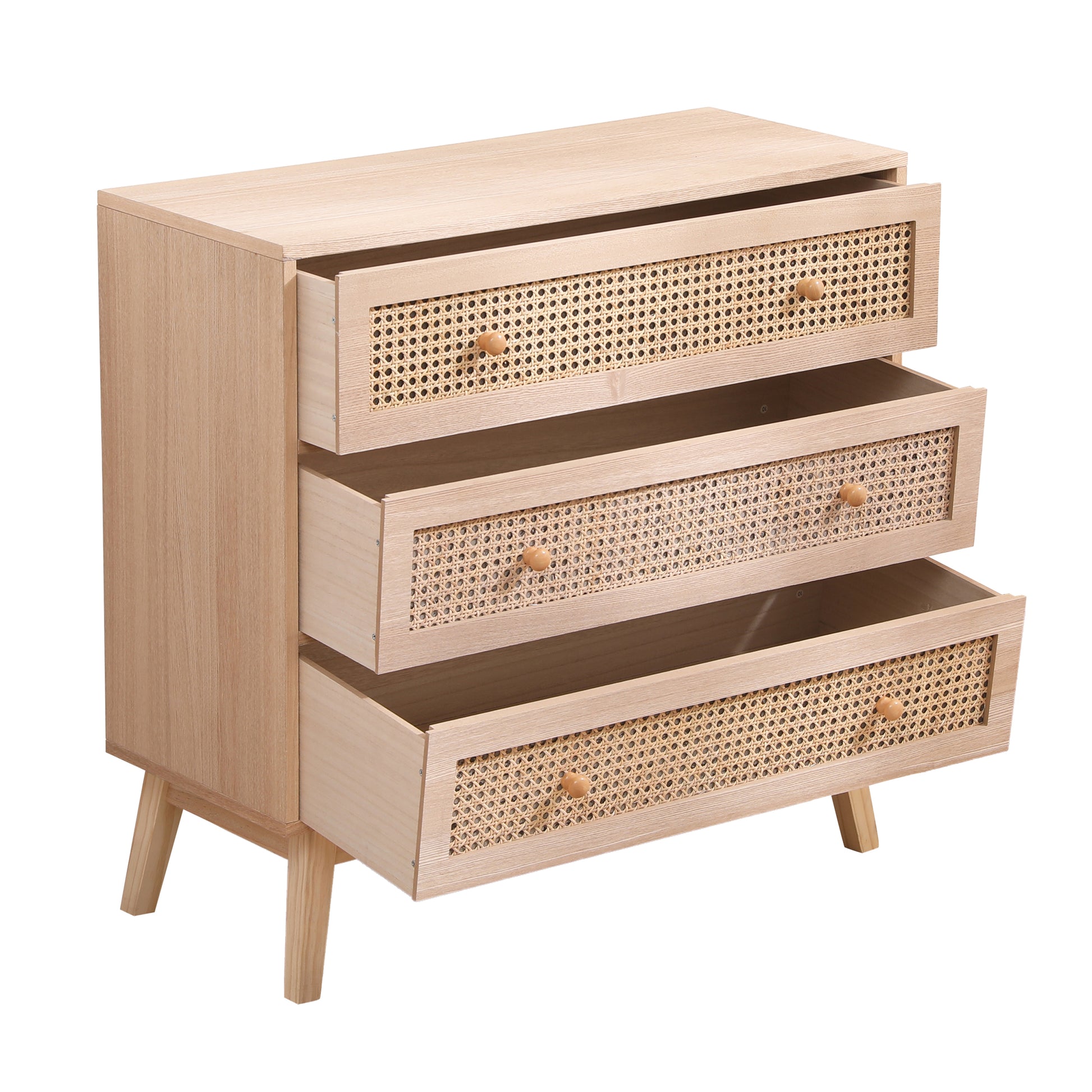 31.5 "3 Drawers Rattan Storage Cabinet Rattan Drawer,For Bedroom,Living Room,Natural Freestanding 3 4 Drawers Natural Natural Wood Brown Primary Living Space Drawers Included Pastoral Pine Solid Wood Mdf Wood Rattan