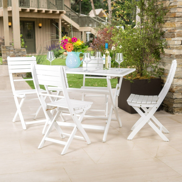 Positano Foldable Dining Set, White White Acacia Wood