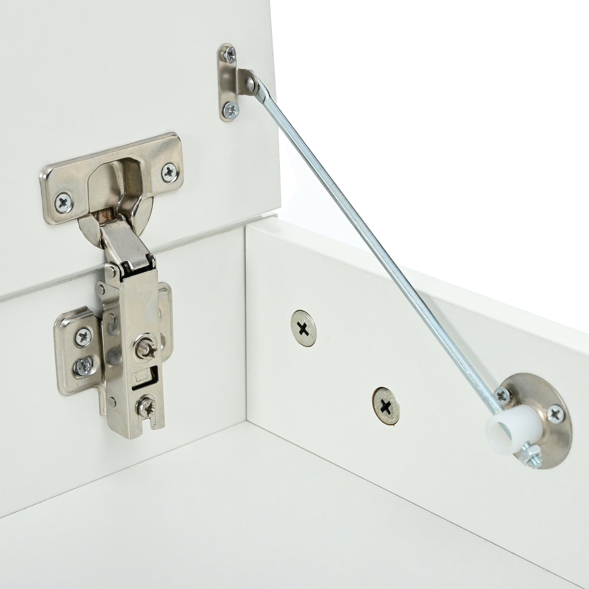 Multifunctional End Table With Wheels, Side Table With Tempered Glass Door, 2 Storage Shelves, 2 Drawers For Living Room, White White Mdf