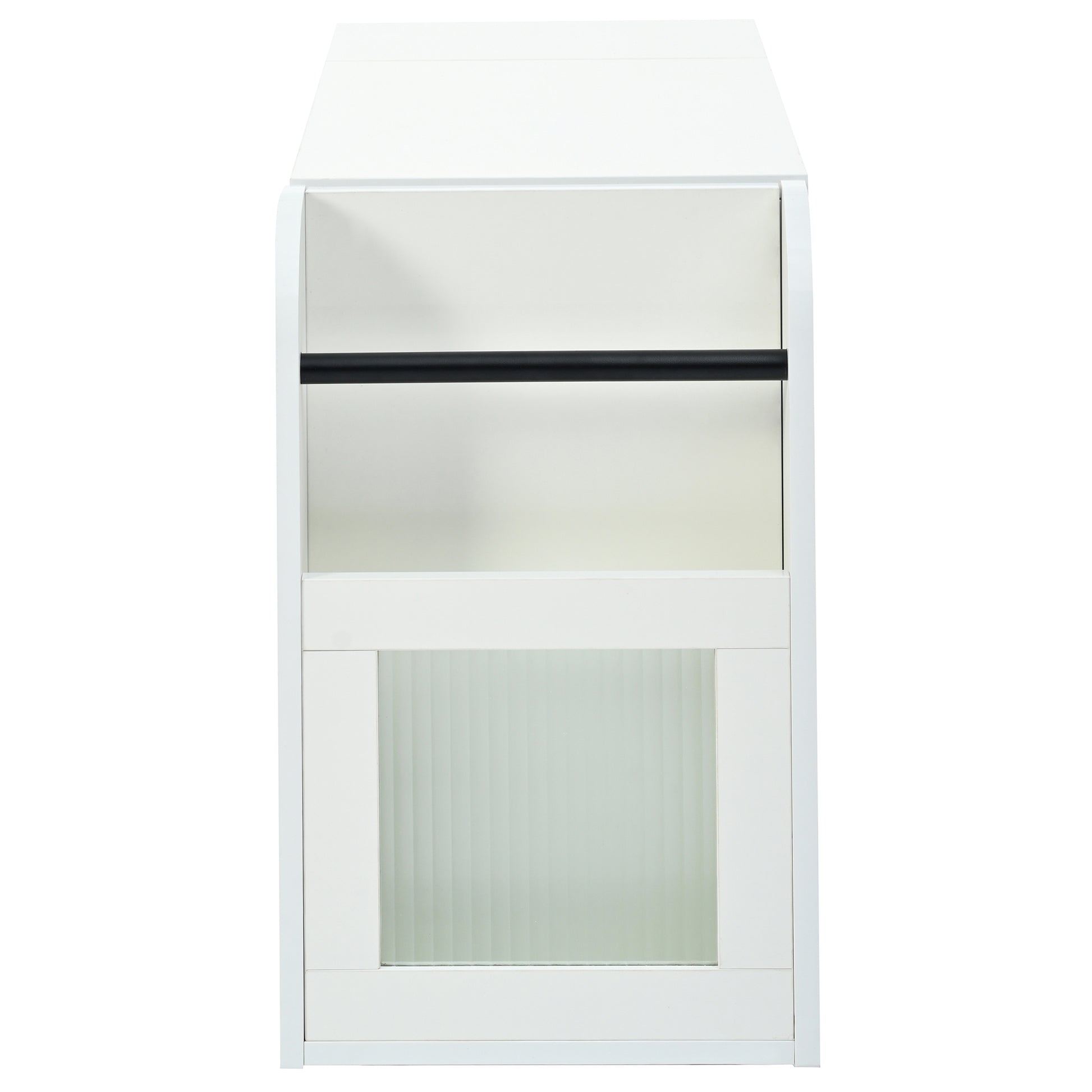 Multifunctional End Table With Wheels, Side Table With Tempered Glass Door, 2 Storage Shelves, 2 Drawers For Living Room, White White Mdf