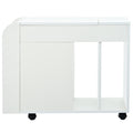 Multifunctional End Table With Wheels, Side Table With Tempered Glass Door, 2 Storage Shelves, 2 Drawers For Living Room, White White Mdf