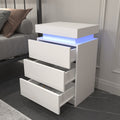 Led White Nightstand With 3 Drawers, Modern Multi Colour Led Night Table Bedside Tables For Bedroom, Living Room White Particle Board