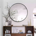 Black 30 Inch Metal Round Bathroom Mirror Black Classic Mdf Glass Aluminium Alloy