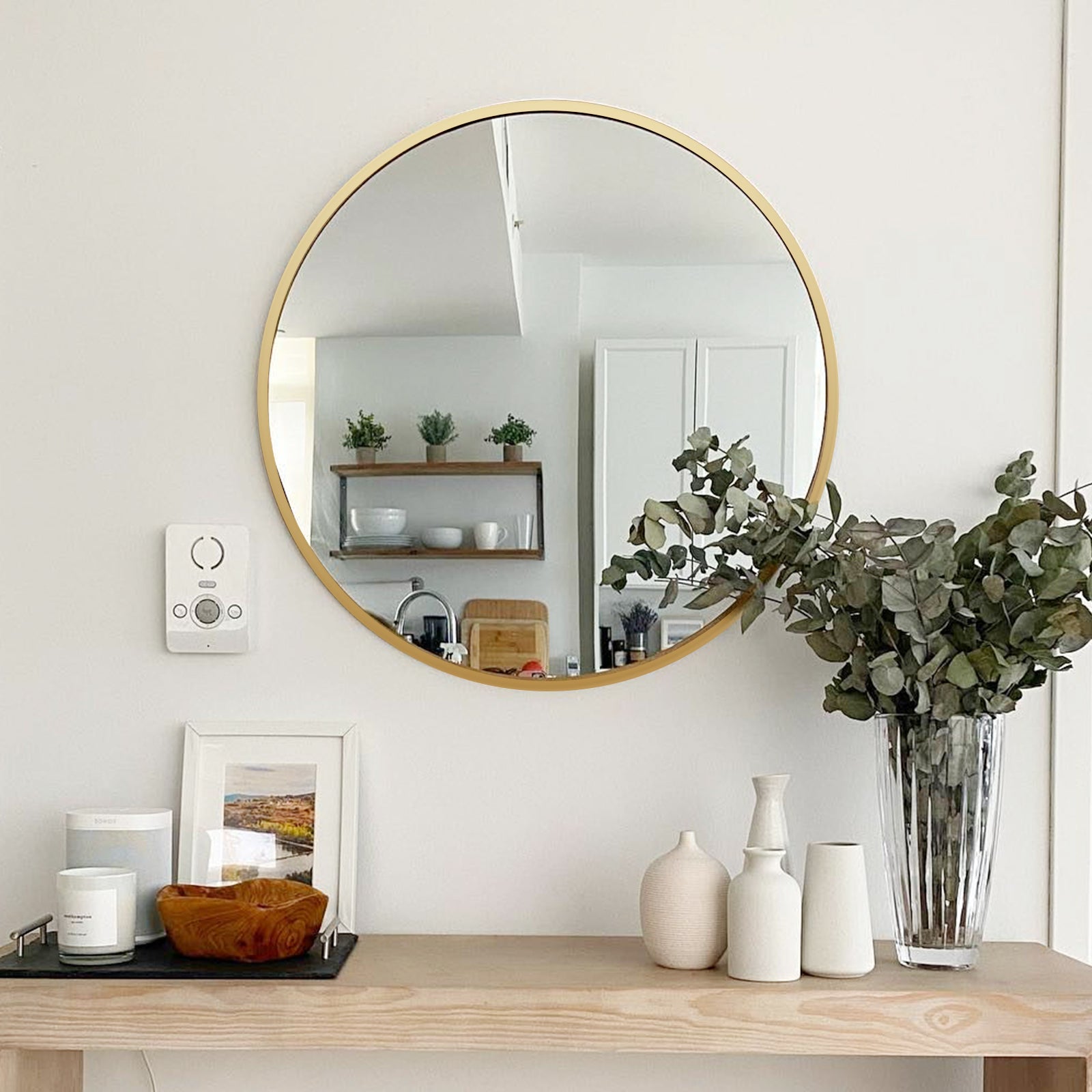 Gold 16 Inch Metal Round Bathroom Mirror - Gold