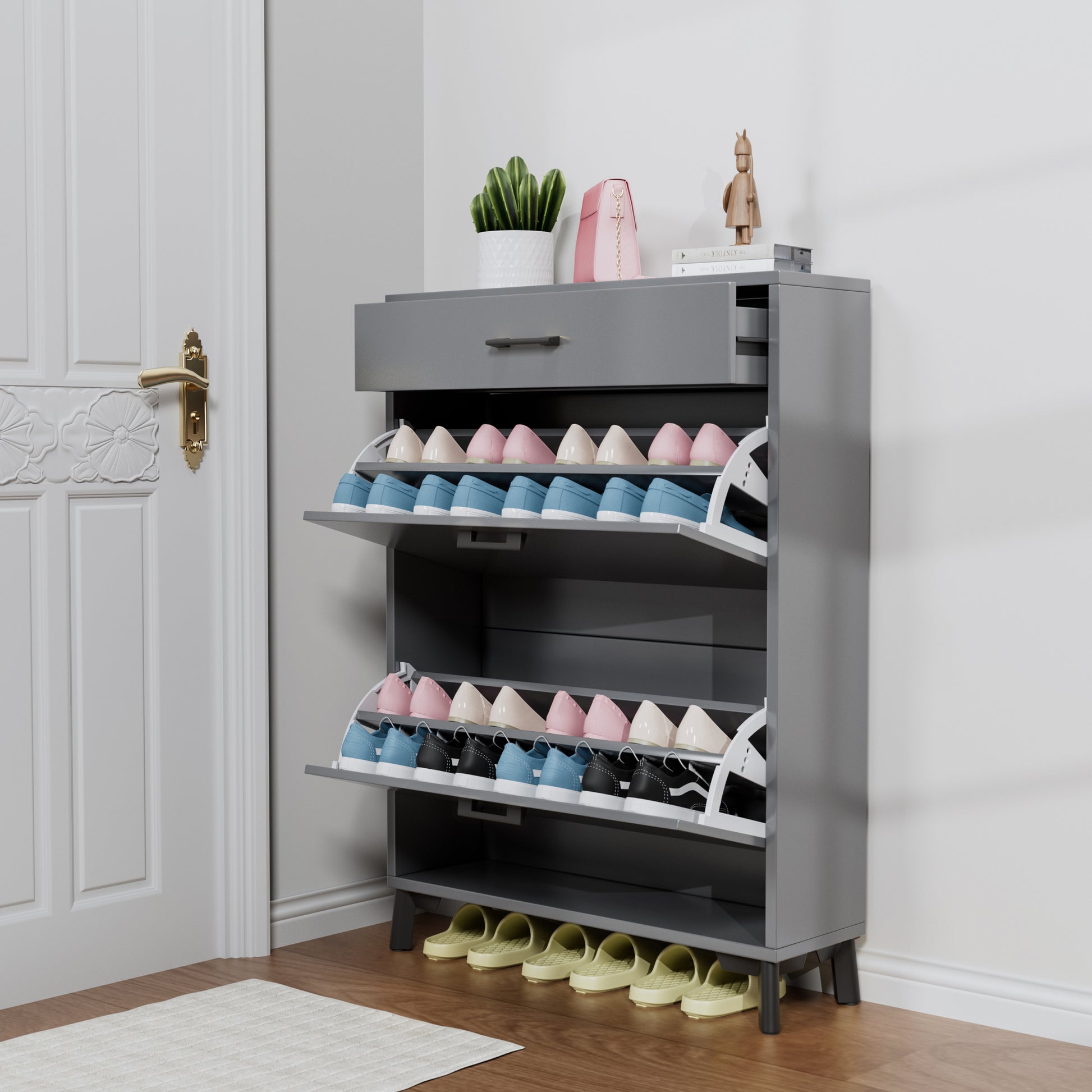 Shoe Storage Cabinet For Entryway, Free Standing Shoe Organizer With