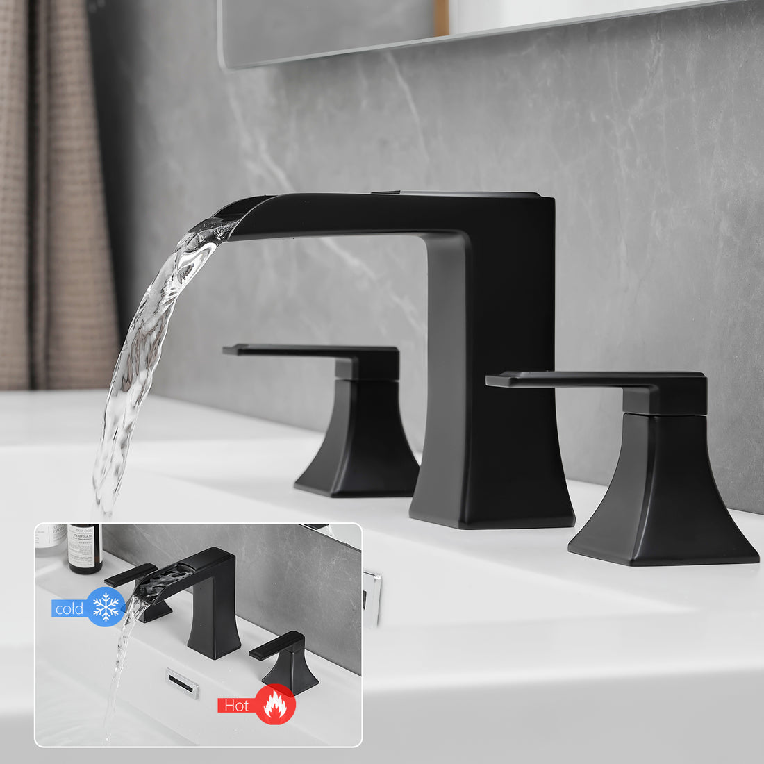 Bathroom Faucets For Sink 3 Hole Black 8 Inch Widespread Bathroom Sink Faucet With Pop Up Drain Double Lever Handle Faucet Bathroom Vanity Faucet Basin Mixer Tap Faucet With Hose Bathroom Joystick Geometric Two Black Side Sprayer Deck Mounted Cartridge