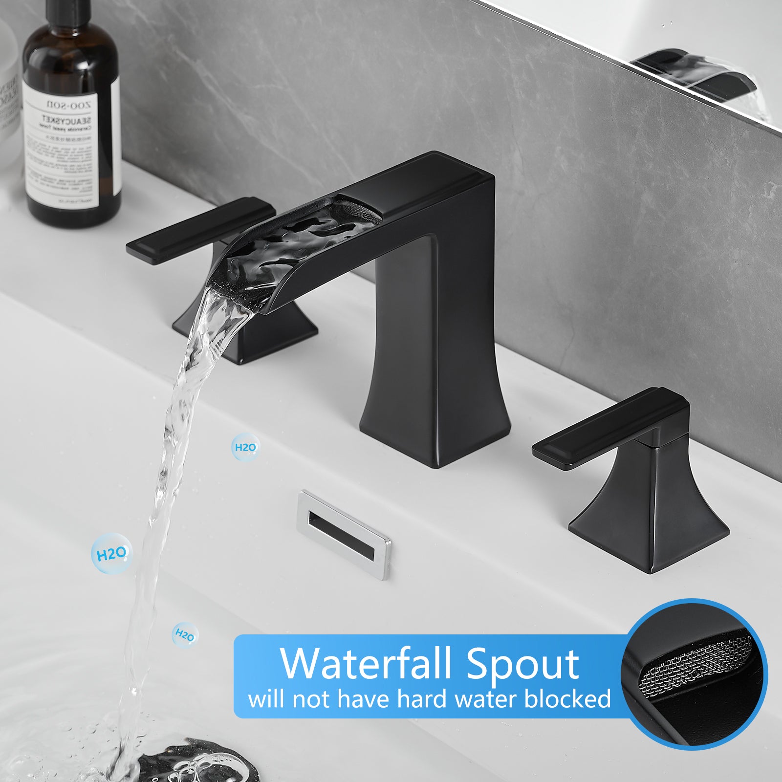 Bathroom Faucets For Sink 3 Hole Black 8 Inch Widespread Bathroom Sink Faucet With Pop Up Drain Double Lever Handle Faucet Bathroom Vanity Faucet Basin Mixer Tap Faucet With Hose Bathroom Joystick Geometric Two Black Side Sprayer Deck Mounted Cartridge