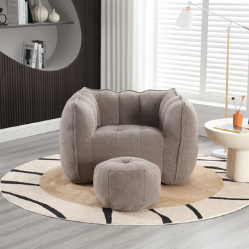 Soft Bean Bag Chair With High Resilient Foam Chips For Living Room And Bedroom,Comfortable Square Lazy Sofa With Footstool, Cover For Adults To Gaming, Reading, And Watching Tv Coffee Chenille