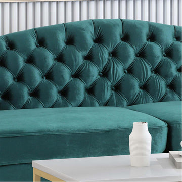 Mirod Comfy 3 Seat Sofa With Wooden Legs, Retro Style For Living Room Teal Velvet 3 Seat