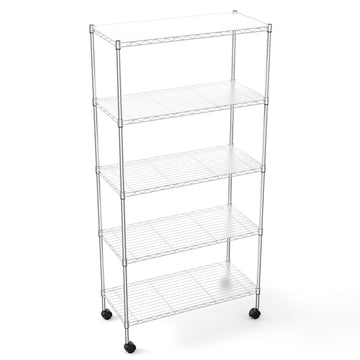 5 Tier Shelf Wire Shelving Unit, Nsf Heavy Duty Wire Shelf Metal Large Storage Shelves Height Adjustable Utility For Garage Kitchen Office Commercial Shelving Steel Layer Shelf Chrome Chrome Iron Plastic