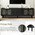 Retro Design Tv Stand With Fluted Glass Doors For Tvs Up To 78'', Practical Media Console With 2 Drawers And Cabinets, Elegant Entertainment Center For Living Room, Black Black Primary Living Space 70 79 Inches 70 79 Inches Particle Board