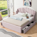 Queen Size Upholstered Platform Bed With 4 Drawers And 2 Usb, Pink Box Spring Not Required Queen Pink Wood Bedroom Bed Frame Polyester Upholstered