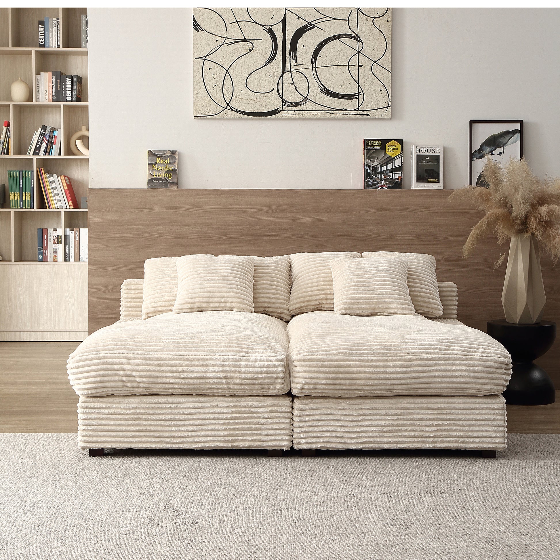 74.8" Modern Luxury Twins Sofa Couch For Living Room Quality Corduroy Upholstery Sleeper Sofa Bed Daybed Beige Beige Corduroy 2 Seat