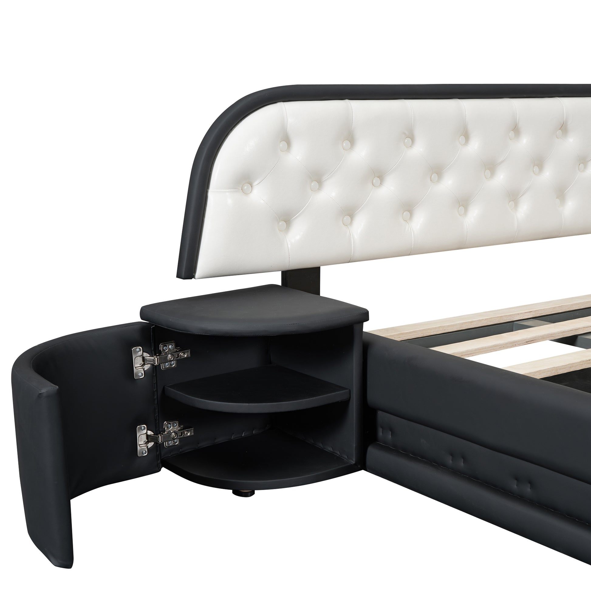 Queen Size Storage Upholstered Tufted Hydraulic Platform Bed With 2 Nightstands And Usb, Black Box Spring Not Required Queen Black Wood Bedroom Bed Frame Faux Leather Upholstered