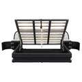 Queen Size Storage Upholstered Tufted Hydraulic Platform Bed With 2 Nightstands And Usb, Black Box Spring Not Required Queen Black Wood Bedroom Bed Frame Faux Leather Upholstered
