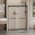 44 48 in. W x 76 in. H Semi Frameless Shower Door matte black-stainless steel