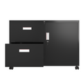 Metal Office Cabinet With 2 Drawers & Adjustable Shelves, Mobile Lateral Filing Cabinet With Lock Black Metal