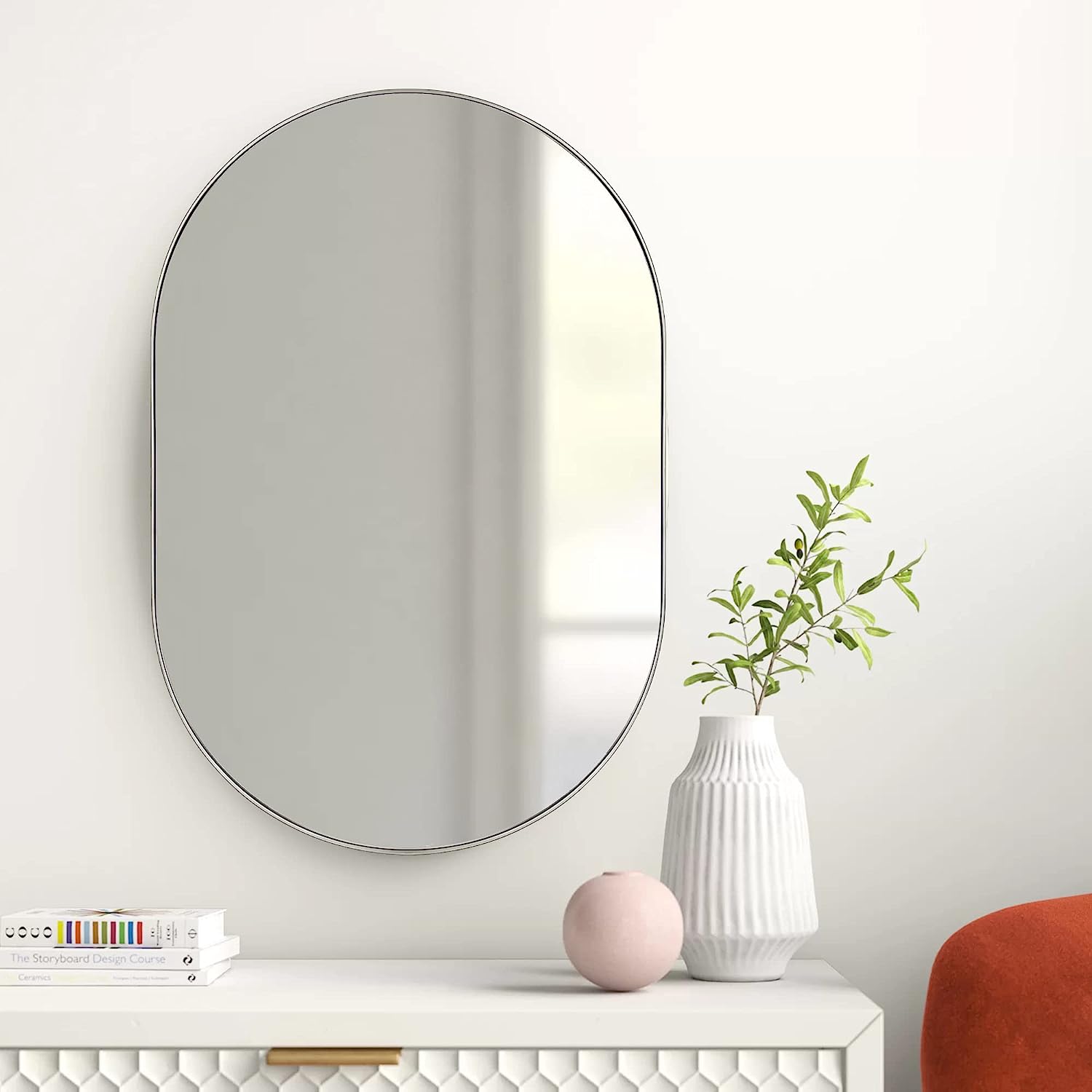 Silver 20 X 28 Inch Metal Oval Mirror Silver Classic Mdf Glass Aluminium Alloy