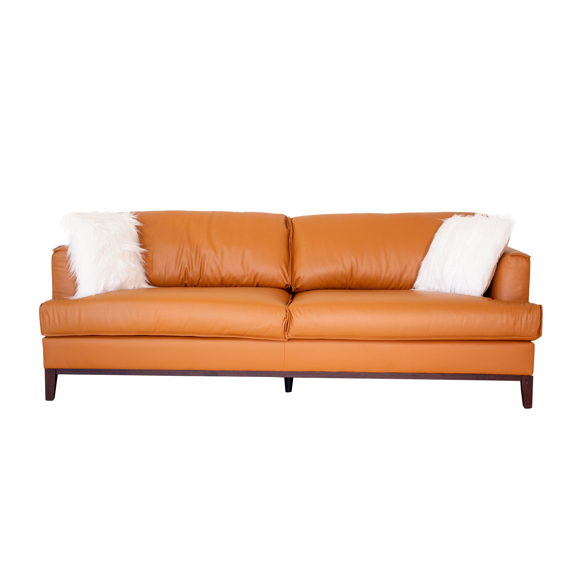 Aspen Cognac Top Grain Leather Sofa Camel Wood Leather 3 Seat