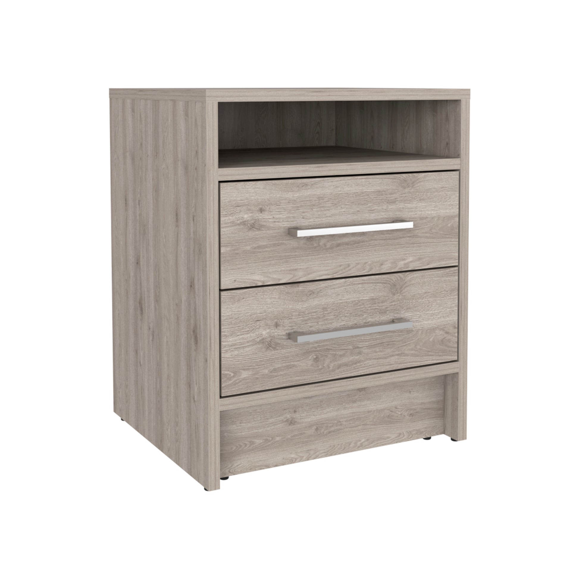 Nightstand 20"H, Two Drawers, Superior Top, Metal Handles, Light Gray Gray Particle Board Particle Board