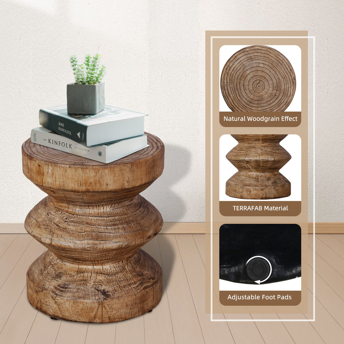 Faux Woodgrain Texture Round Accent Table -